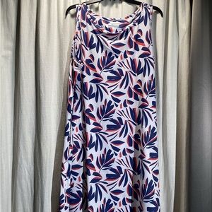 Columbia White Tank Dress with Navy and Red Leaf Print NWT